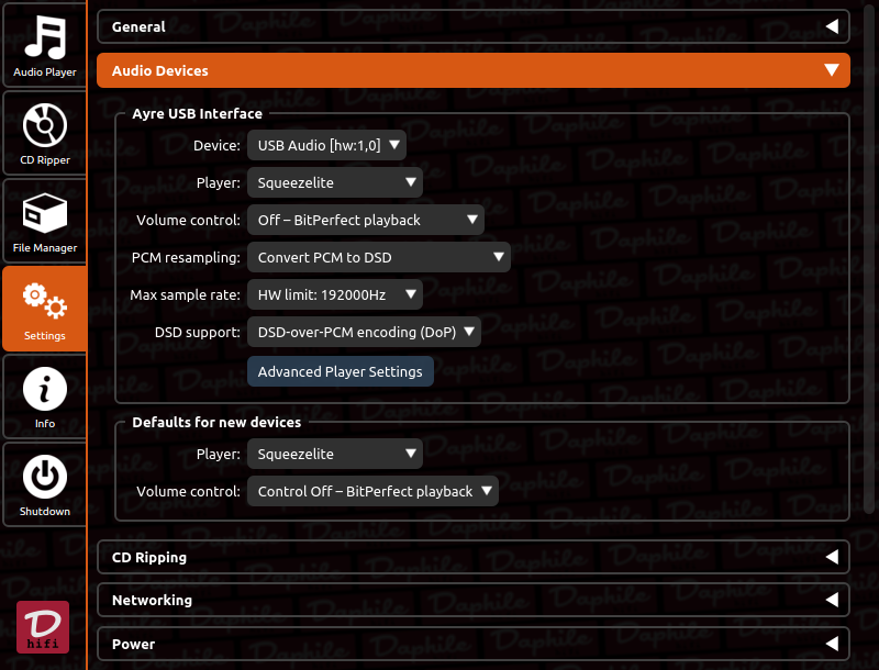 Audio devices settings